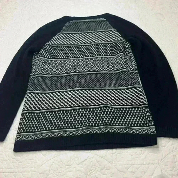 Talbots Womens Medium Petite Black and White Stripe Sweater Knit Lambswool Blend - Picture 4 of 6